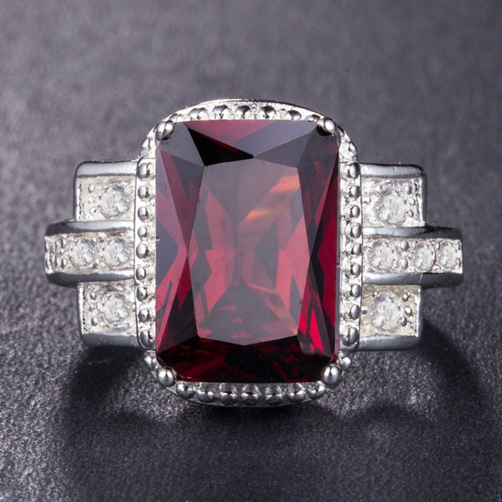 ❤️925 Silver Plated Lovely Red Square CZ Wedding Ring, GPMB1468